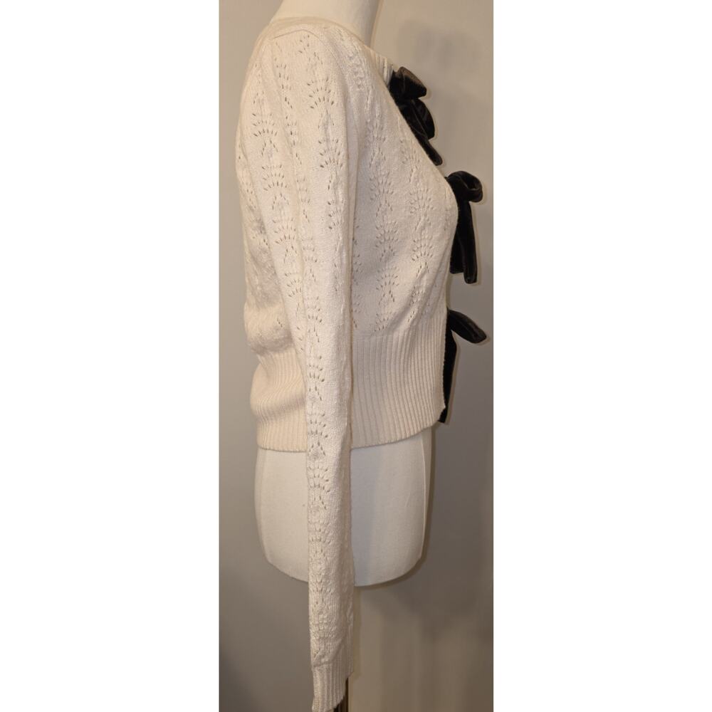 NWT S Women's Open Front Brown Velvet Tie Ivory Sweater Cardigan MSRP $52 - Picture 4 of 9